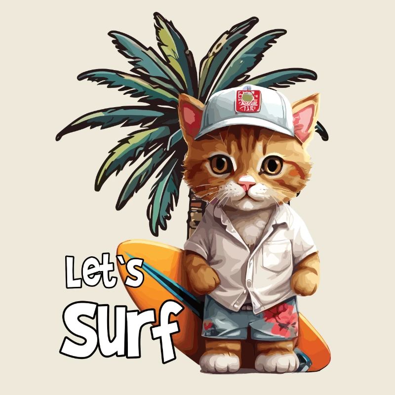 Let`s Surf Katze mit Surfbrett