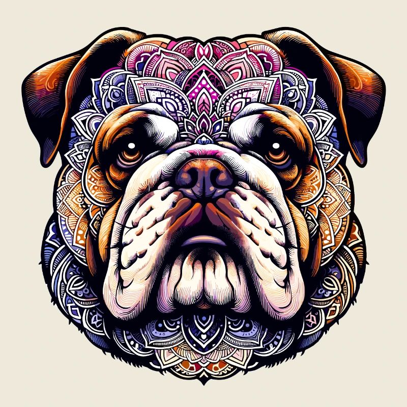 Bouledogue complexe Mandala : Fusion d’œuvres d’art canines