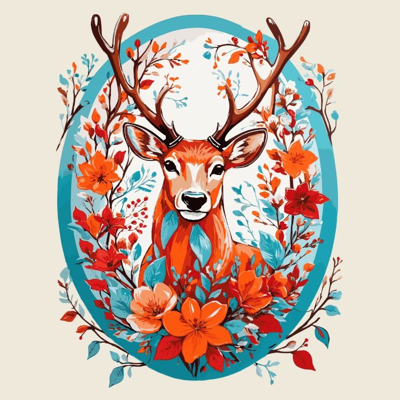 Hirsch mit Blumen