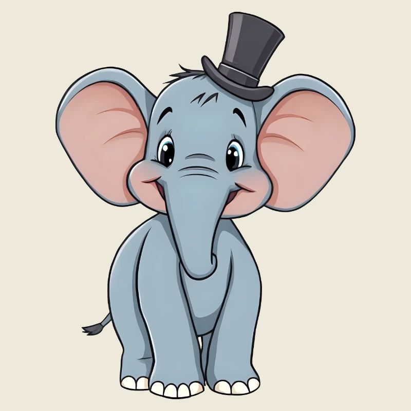 Adorable éléphant de bande dessinée bleu avec chapeau