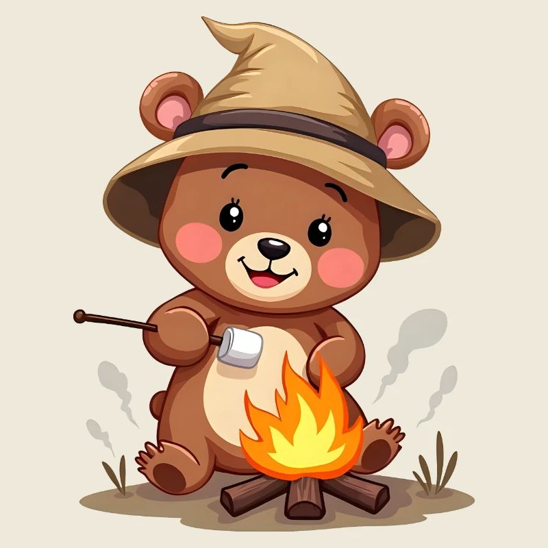 Camping Bear Enjoys Campfire Treats