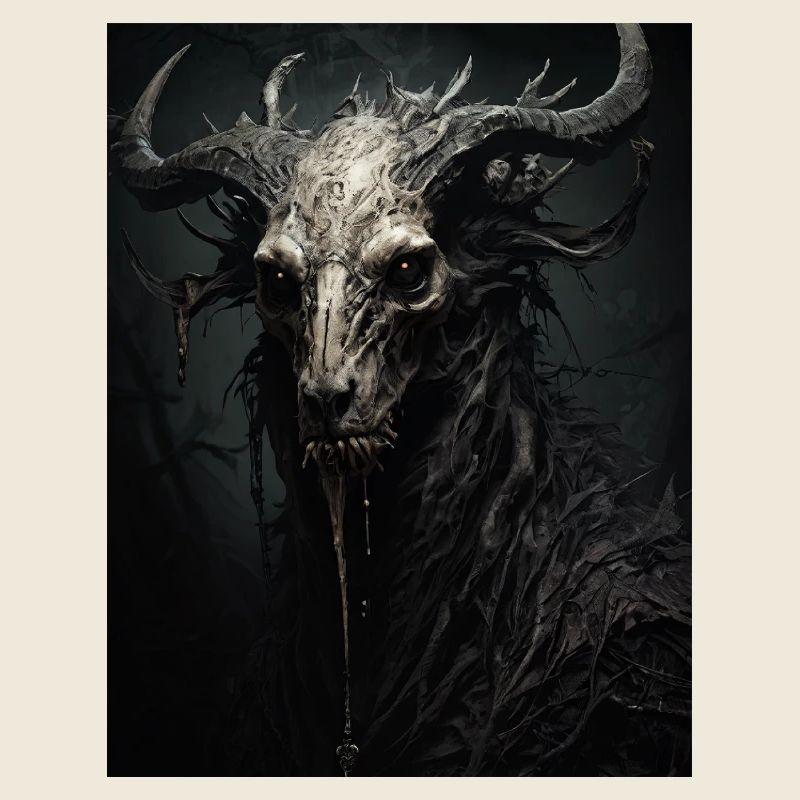 Dämonische Gestalt mit Hörnern