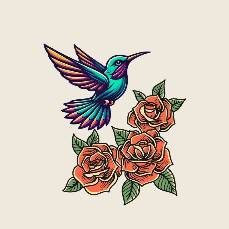 Kolibri und Rosen