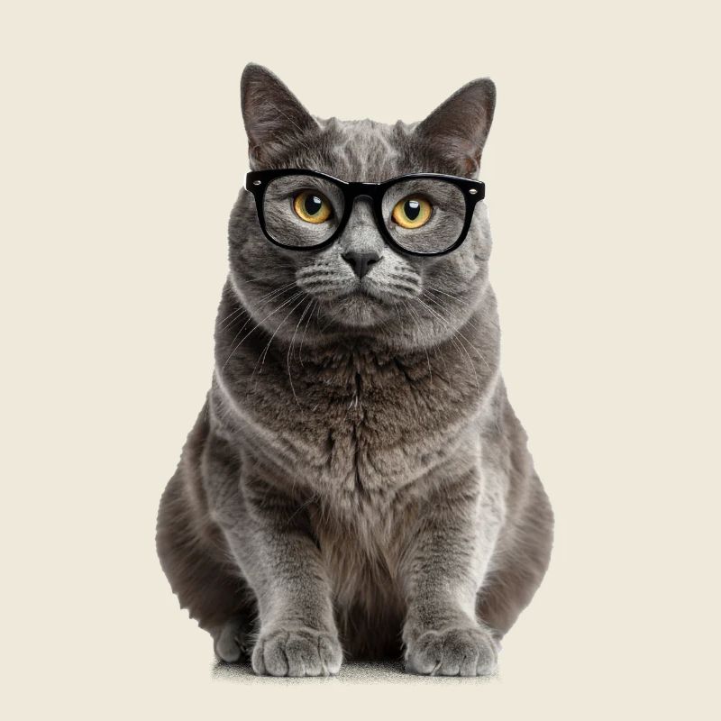 Chat gris avec des lunettes – Intelligent, mignon et absolument culte