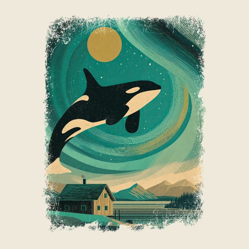 Orca Wal Polarlicht Nachthimmel Vintage Nordlicht