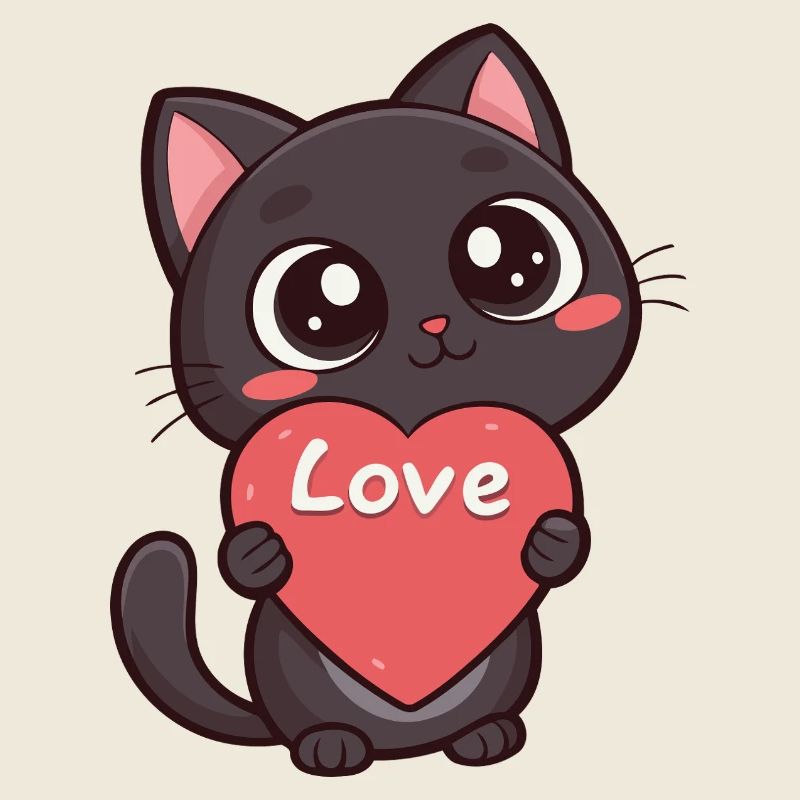 Schwarze Katze mit Herz-Liebe