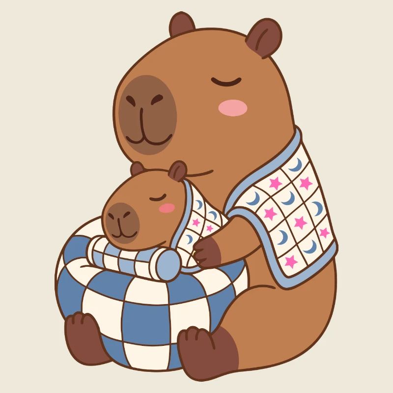 Erster Muttertag, Baby Capybara auf einem Sitzsack