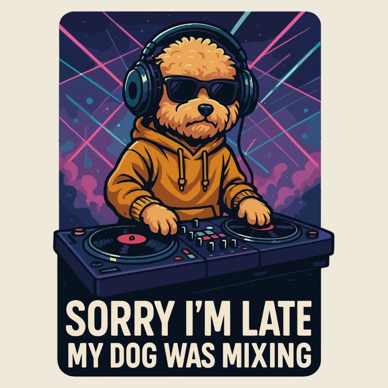 Maltipoo DJ chien avec casque et lunettes de soleil