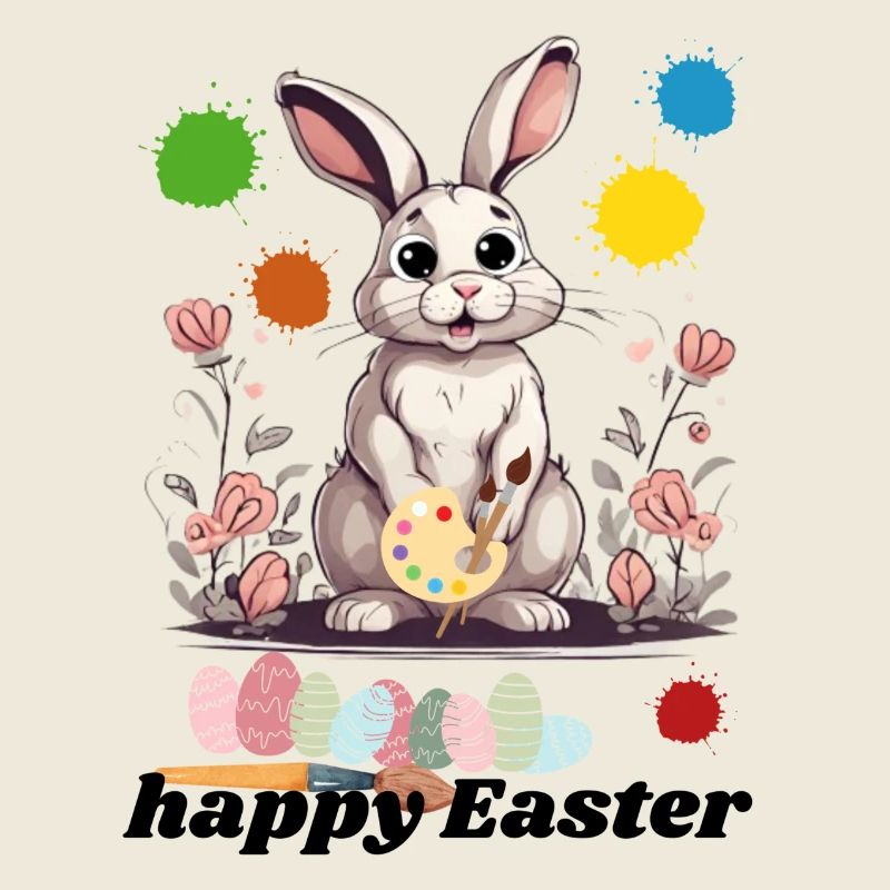 Joyeuses Pâques - Lapin de Pâques mignon - Lapin avec oeuf