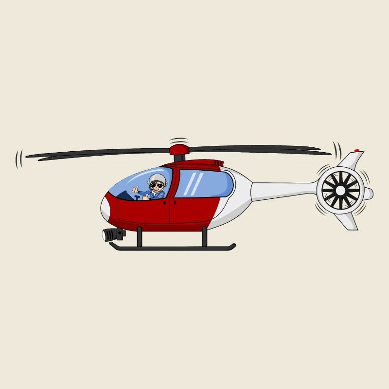 Pilote et hélicoptère rouge et blanc