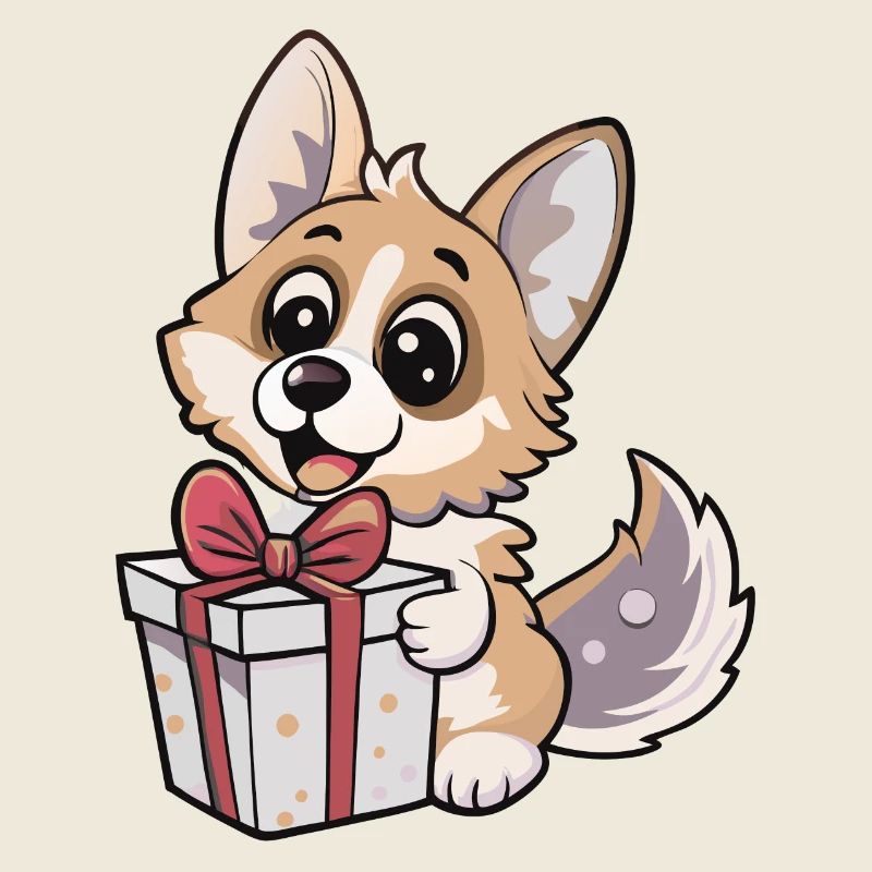 Cute wolf unwrapping gift