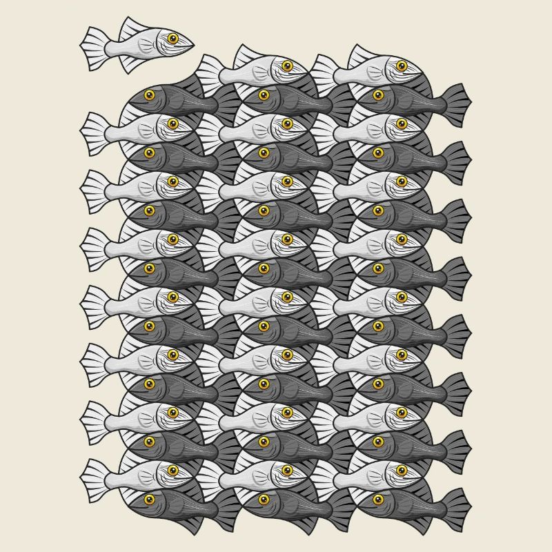 Escher Style Fish IV Black and White