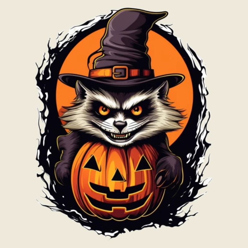 Chat d’Halloween effrayant avec chapeau de sorcière