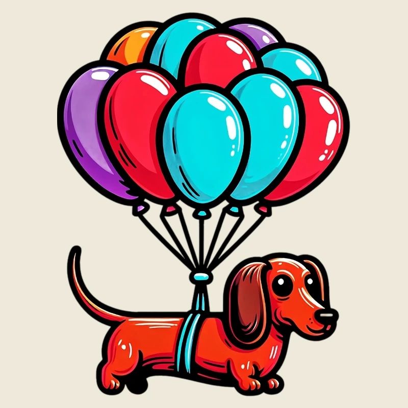 Dackelhund mit Luftballons
