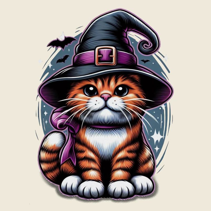 Süße Halloween Katze mit Hexenhut