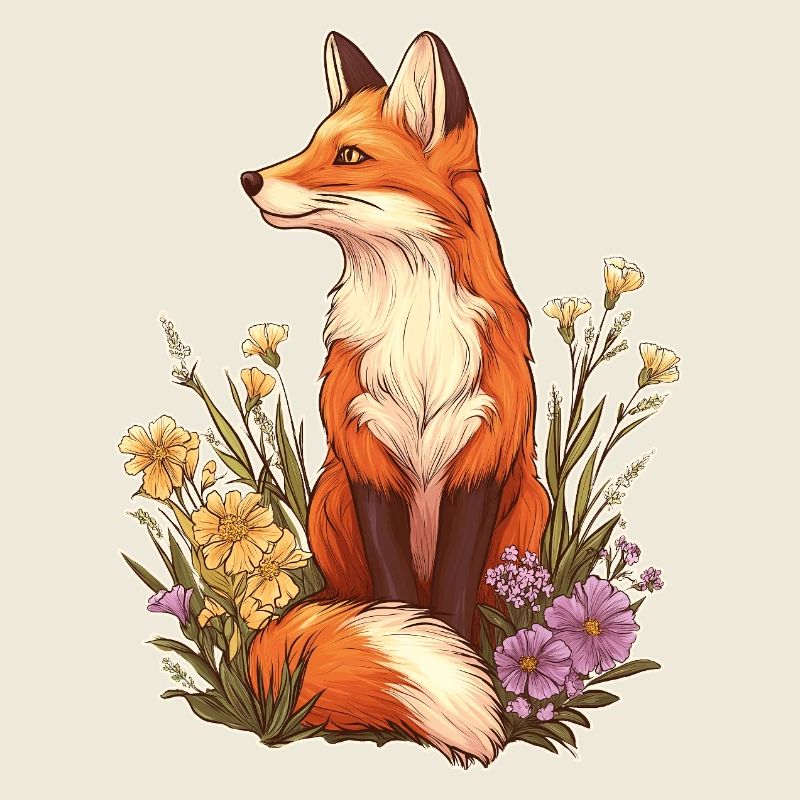 Fuchs mit Blumen und Blüten