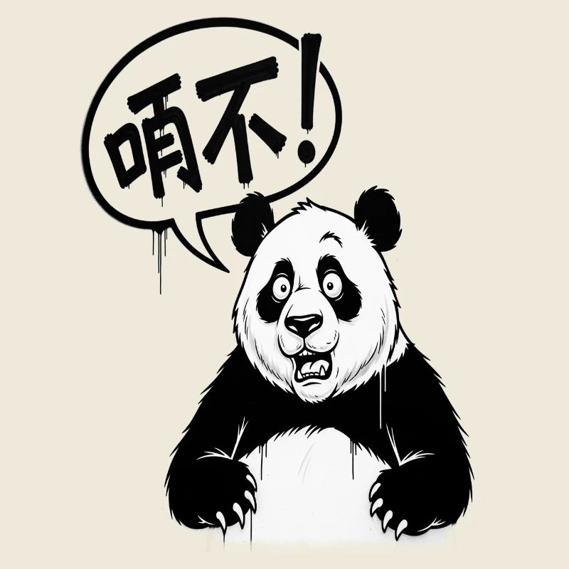 Talkative Panda in Black and White Cartoon