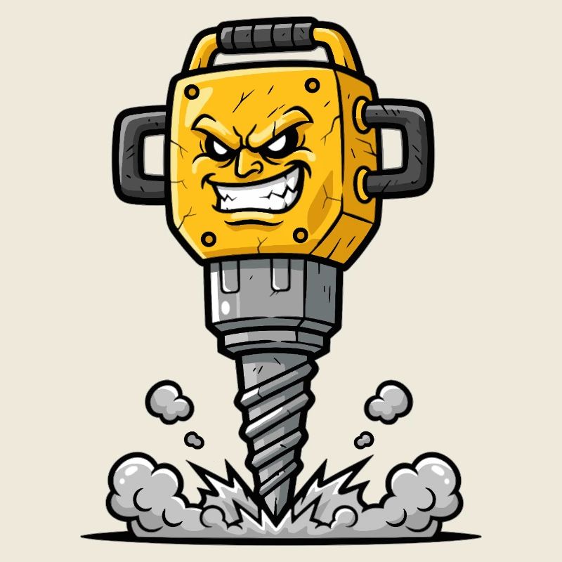 Wütender Bohrer Cartoon mit Explosion