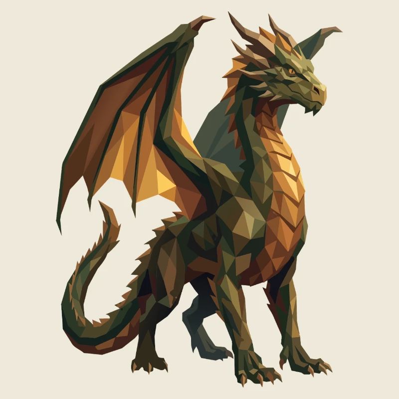 Geometric Low Poly Green Dragon Art