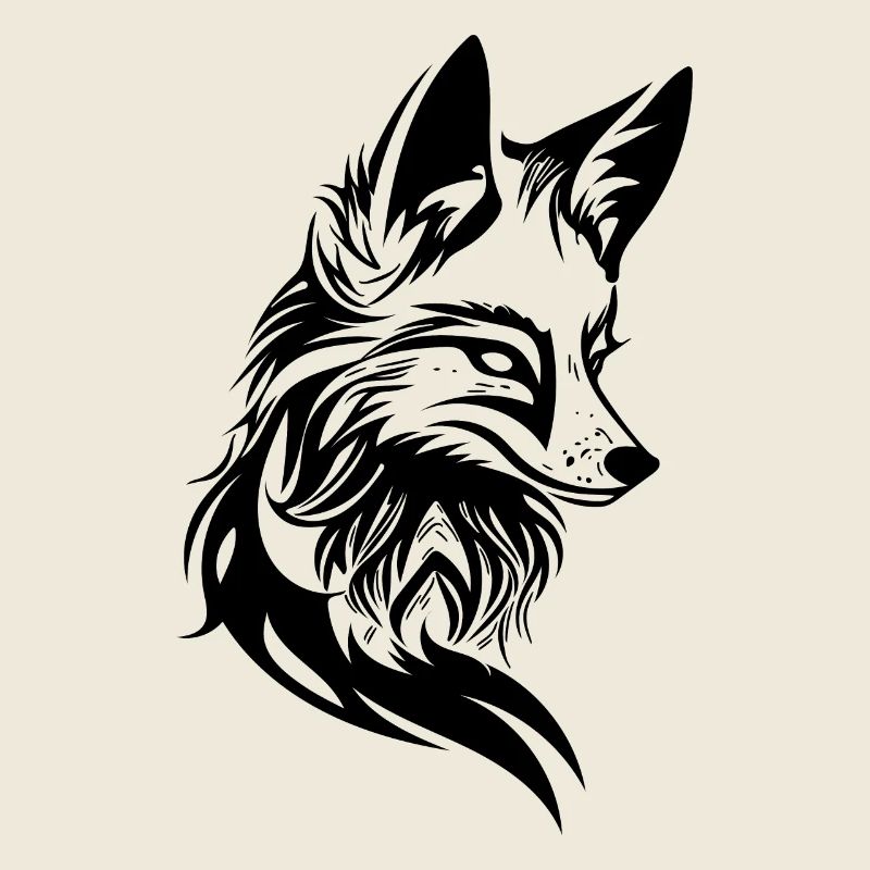 Elegant Fox Portrait in Tribal Tattoo Ink