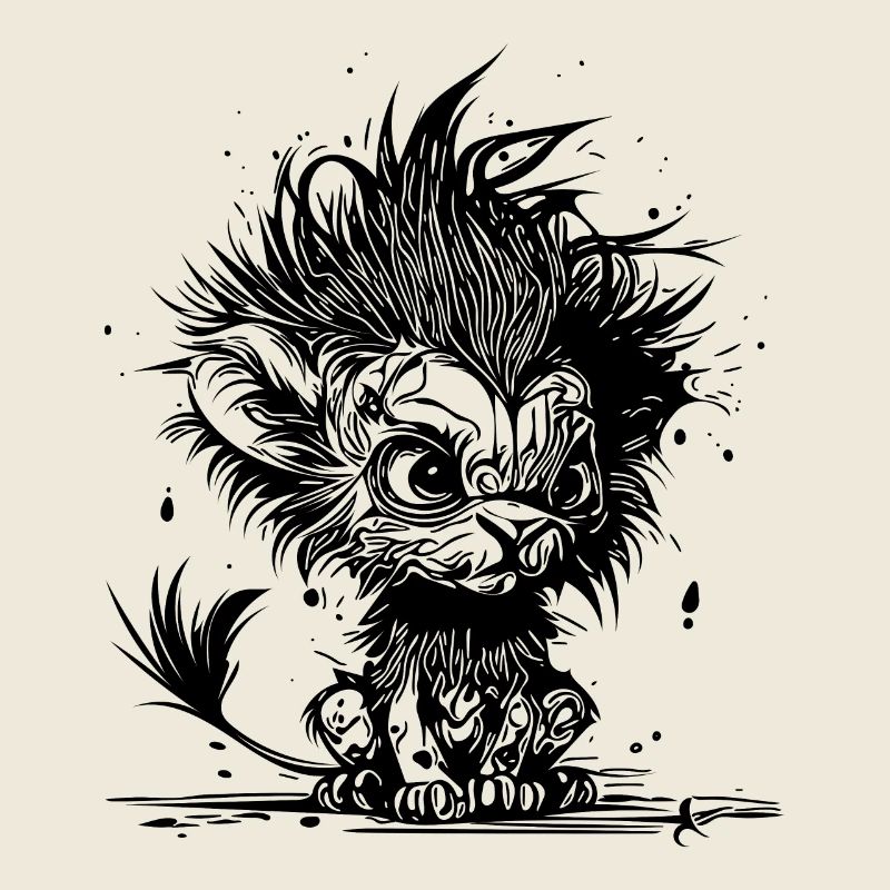 Cuddly little bad kids lion with mane