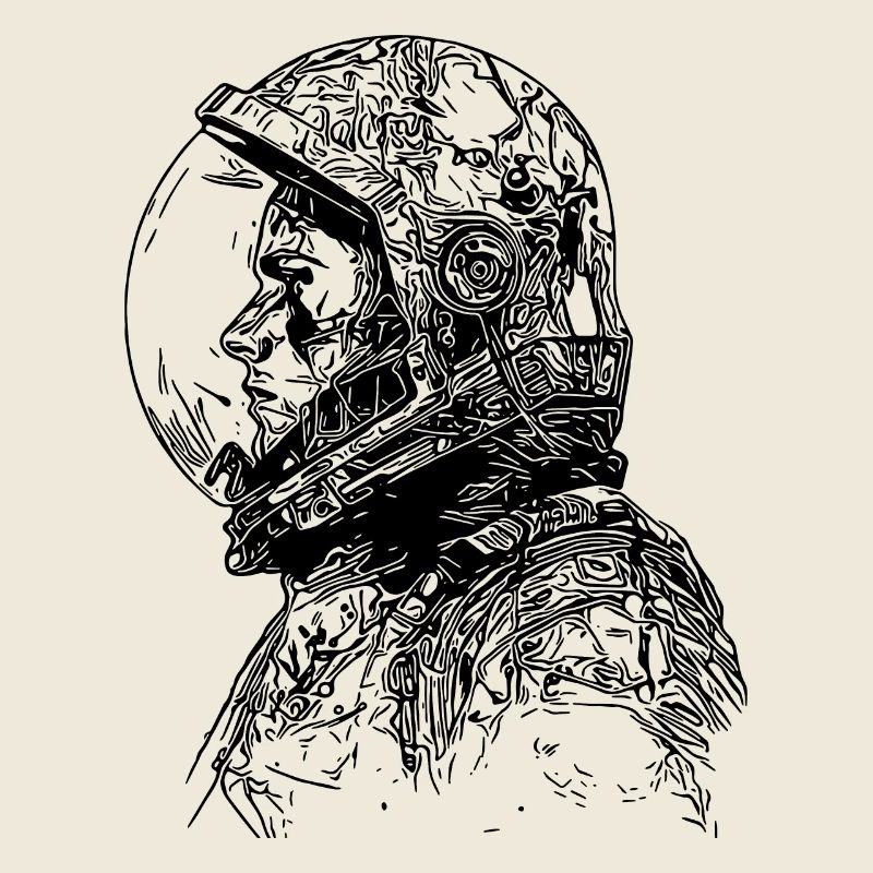Vintager Kosmonaut mit geschlossenem Helm