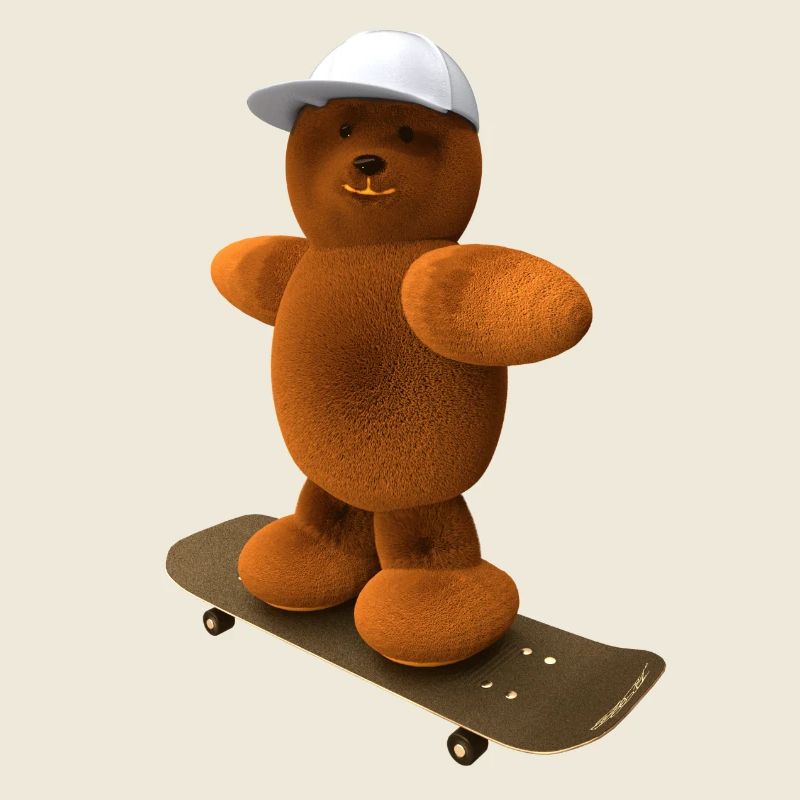 Bär auf Skateboard mit Basecap