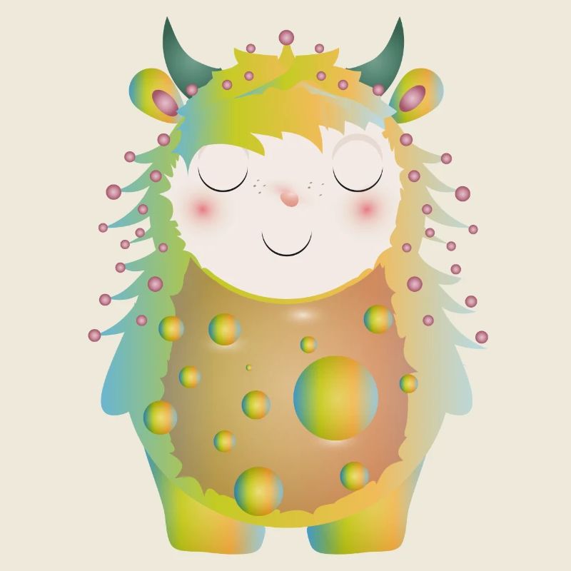 cute pastel monster with horns