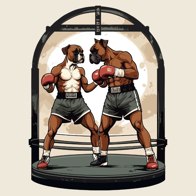 Chiens sur le ring de boxe