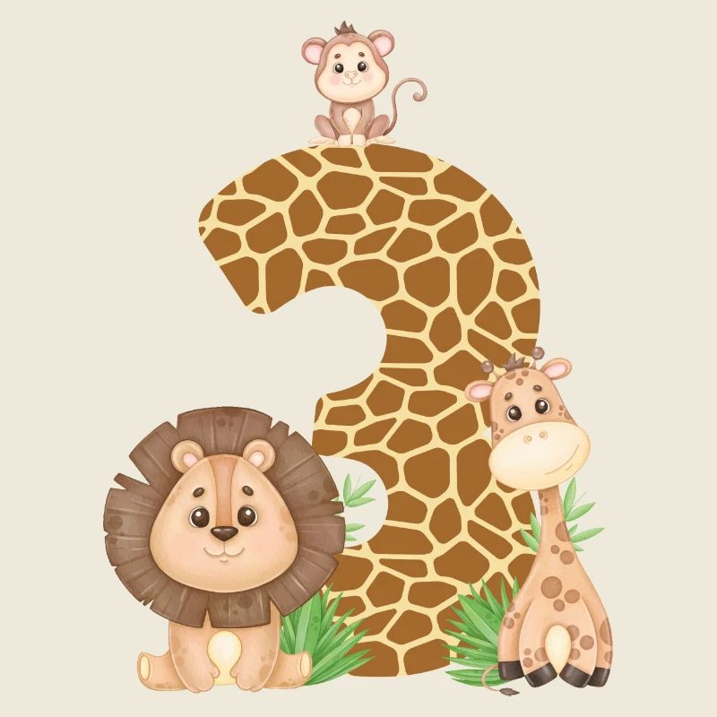 3rd Birthday: Jungle Animals: Giraffe, Lion, Monkey