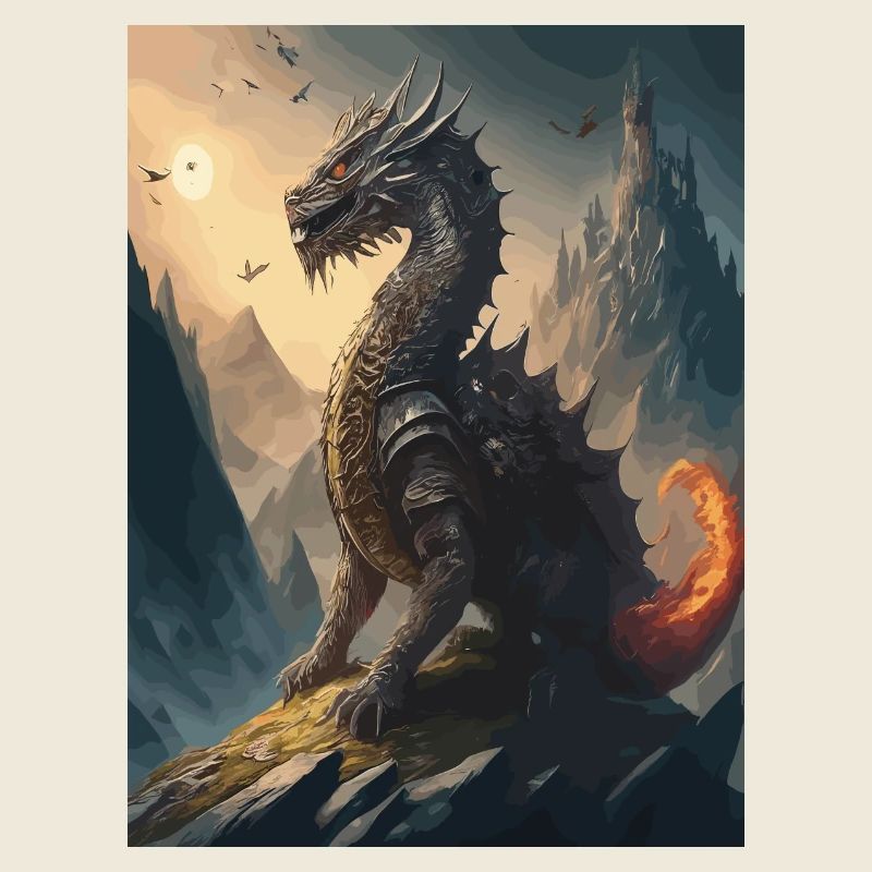 Dragon Warrior Black Red Illustration