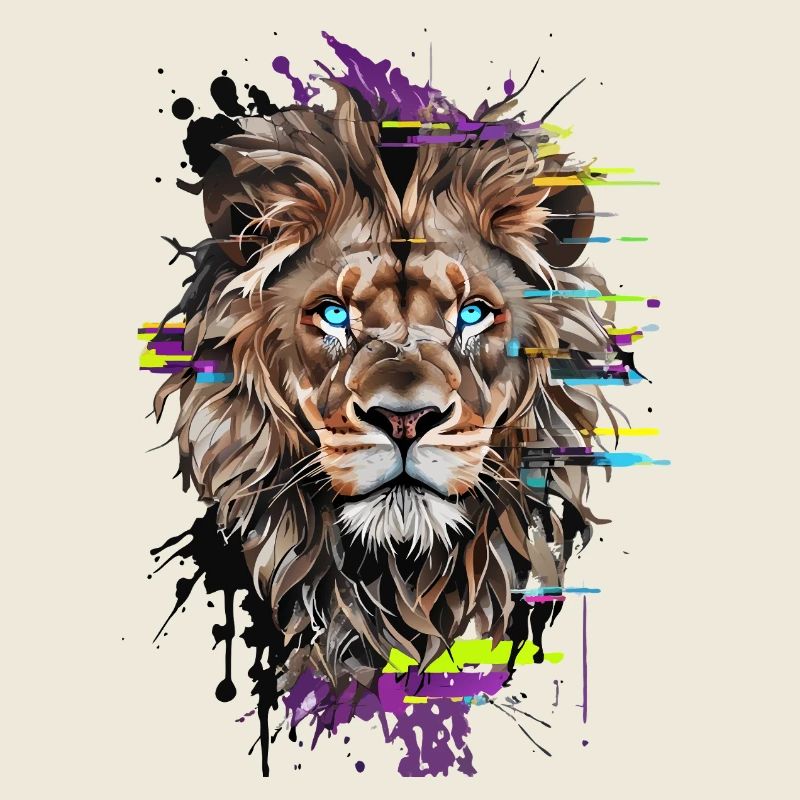 Chromatic Lion: Intense Gaze in Digital Art