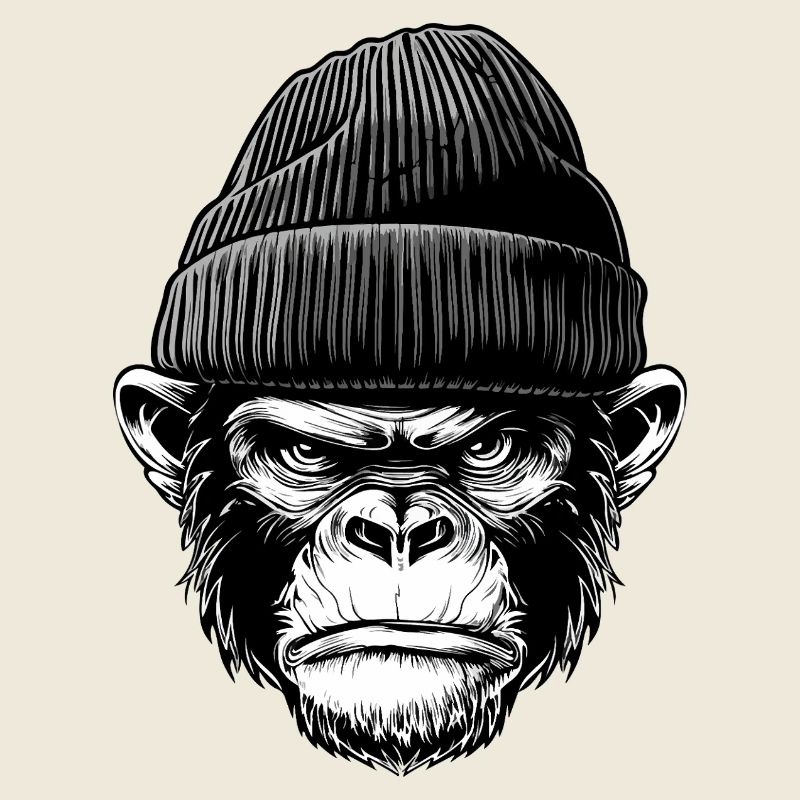 Singe en colère en bonnet – Graphique d’art urbain