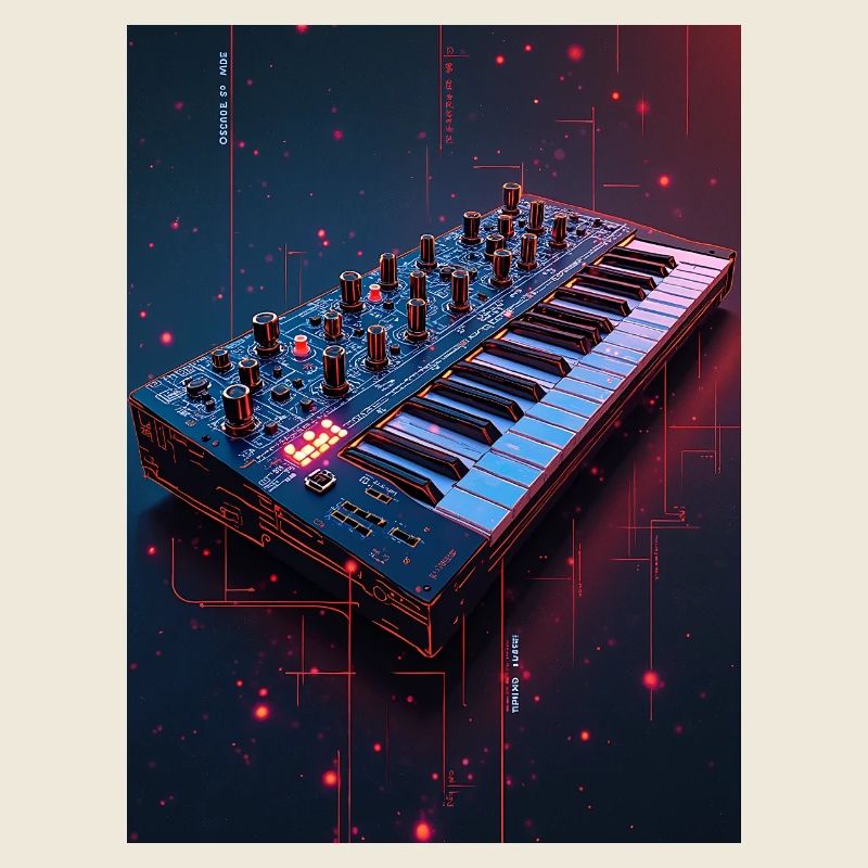 Console de musique synthwave futuriste