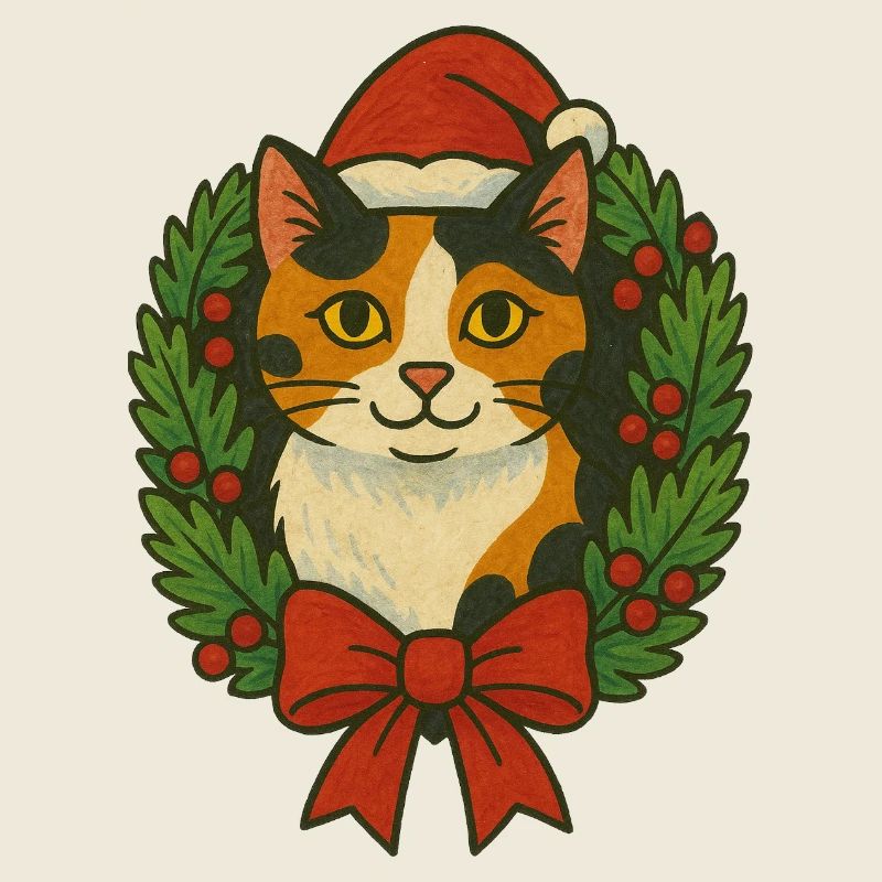 Chat calico dans une couronne de Noël