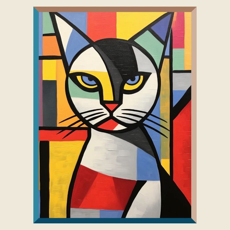 Abstract Cat Head in Color Blocks Pop Art Style