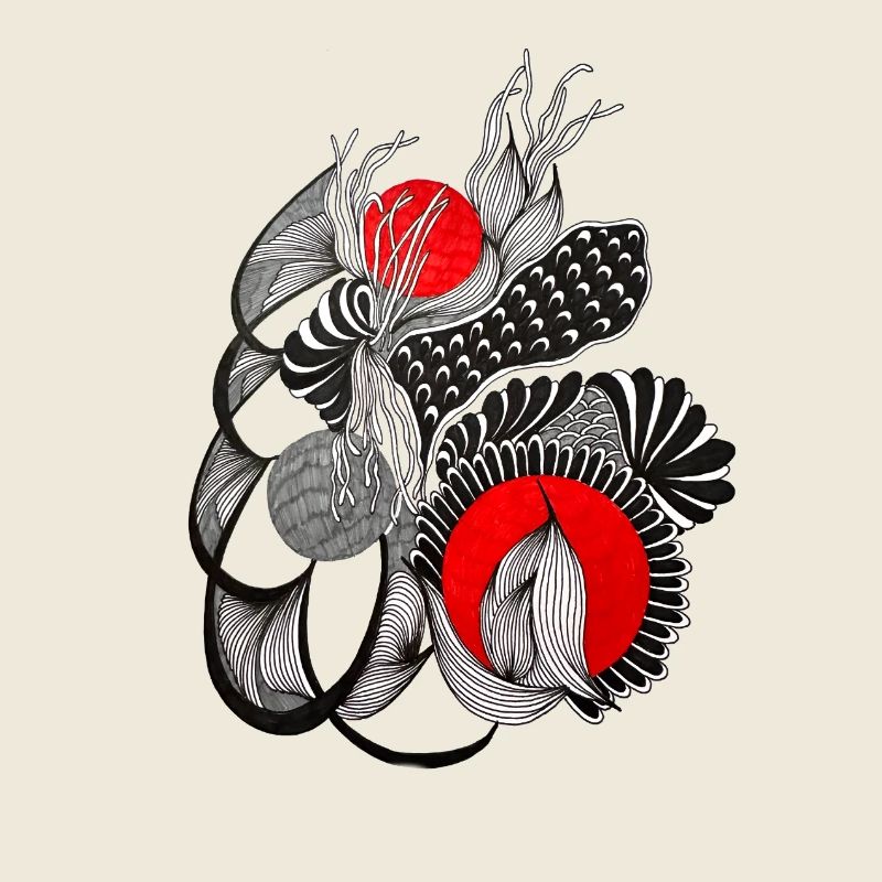 Cercles de fleurs monochromes avec rouge