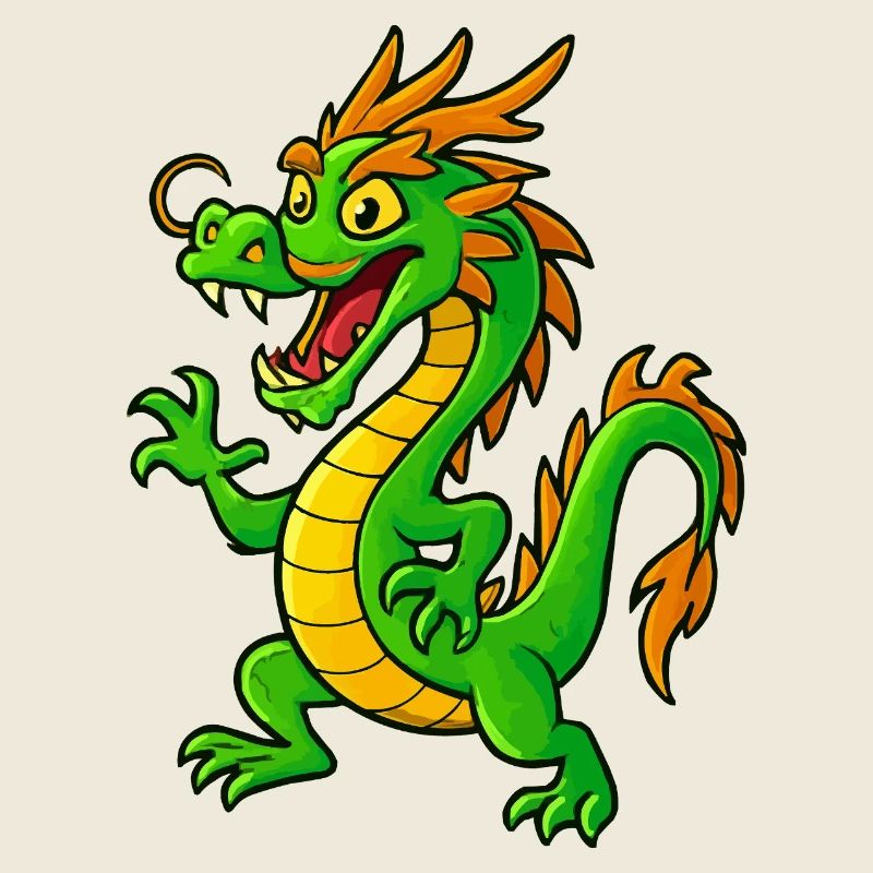 Dragon de dessin animé vert avec des pointes orange