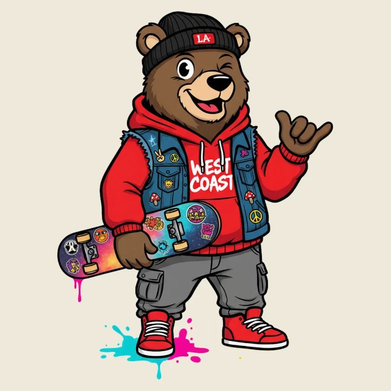 Wave Bear Skateboard Graffiti Pullover Hoodie
