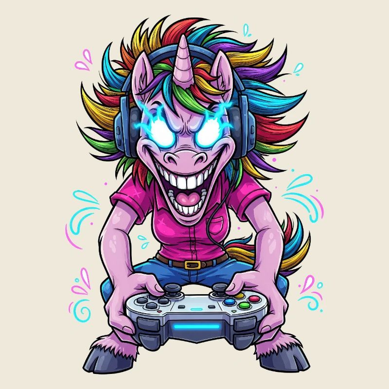 Neon Unicorn Gaming mit Kopfhörern