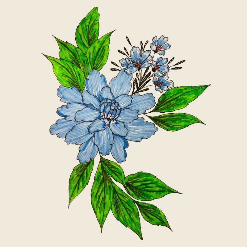 Blaues Wasserfarben-Blütenbouquet