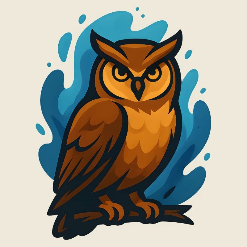 Brown owl against blue waves