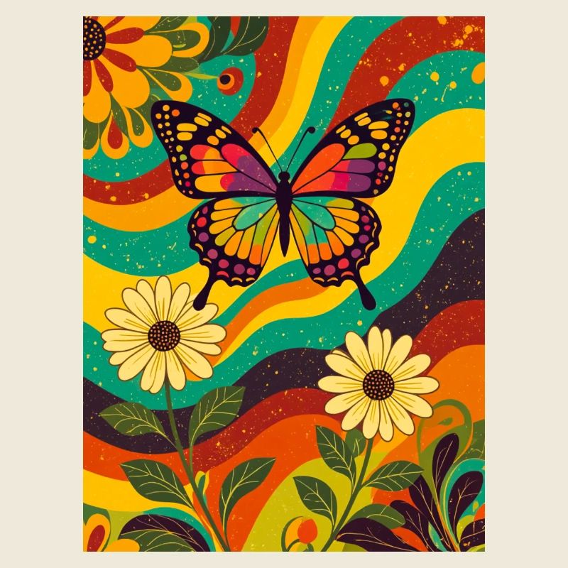 Psychedelic Butterfly Garden aux couleurs groovy