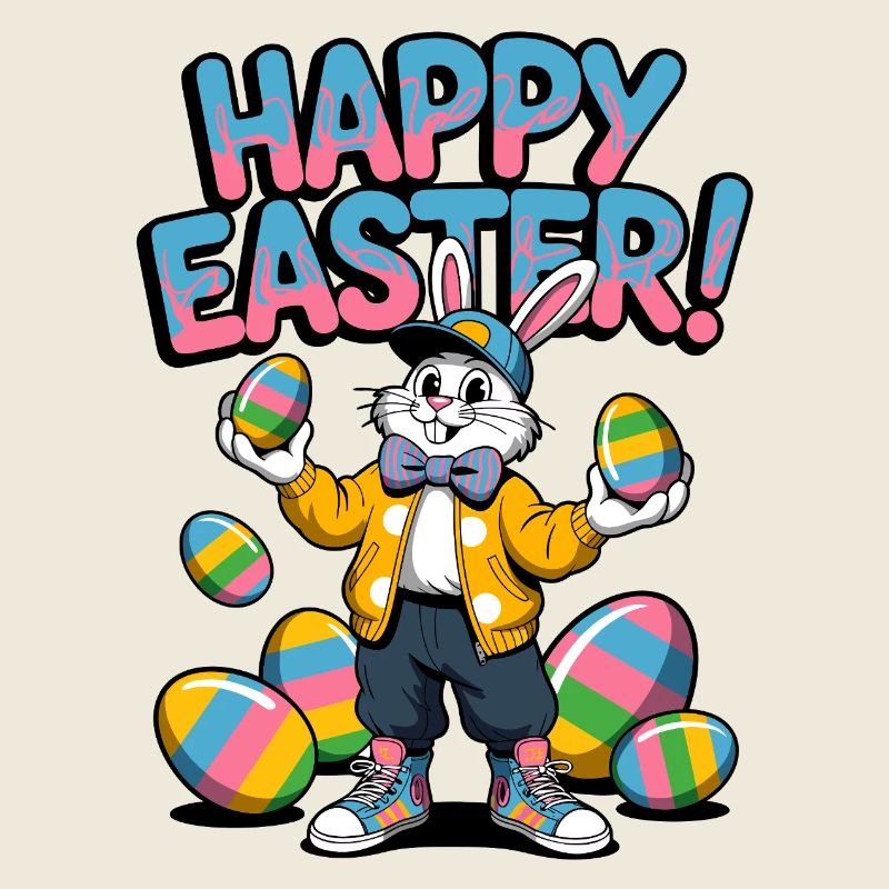 Joyeux lapin de Pâques avec des œufs colorés