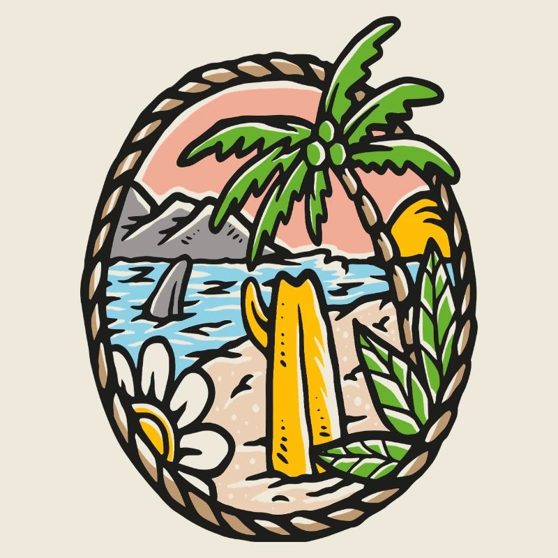 Beach Dream Palm Tree Waves Circle Frame
