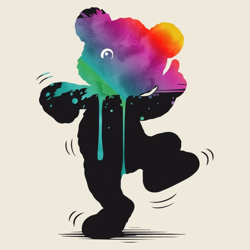 Rainbow Bear Silhouette with Watercolor Gradient