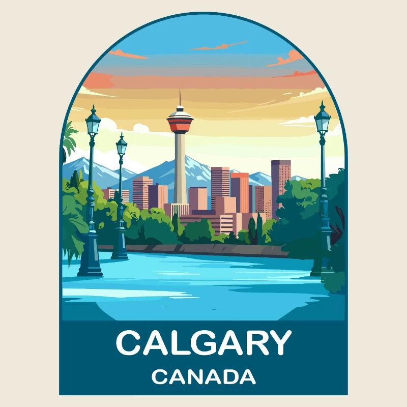 Calgary Canada Tower & Mountains Travel Art