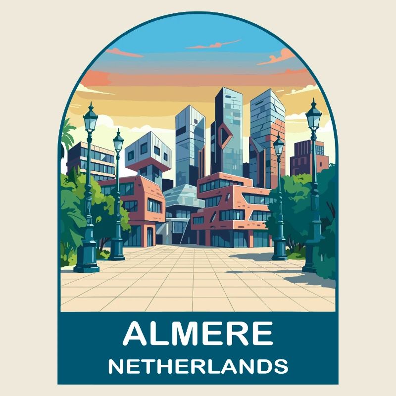 Almere Pays-Bas Modern Skyline Art Vintage