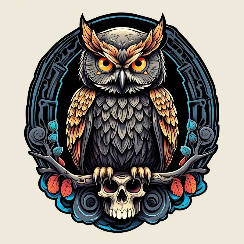 Dekorative Eule mit Skull und Rosenblüten