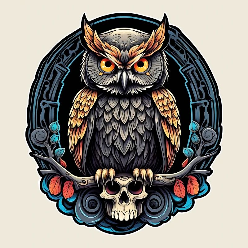 Decorative Owl with Skull and Rose Petals